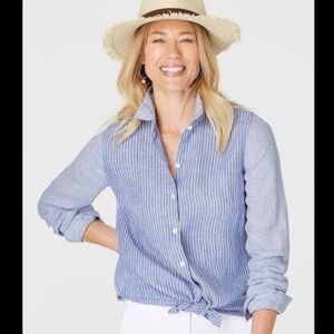 J. Jill Love Linen Essential Shirt Button Up Striped Flowy Coastal Lagenlook Sm